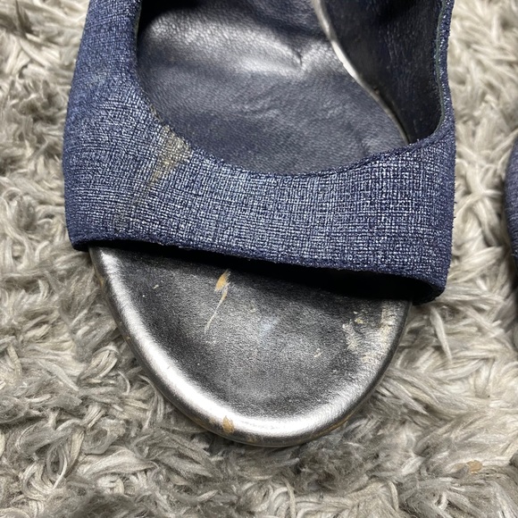 JIMMY CHOO Vernie Denim Leather Wood Heel Sandals - Picture 4 of 11